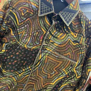 Batik dobby serat sutra exclusive full jahitan smock taillor full trikot waffer warna dasar kuning murstad kombinasi mewah elegant