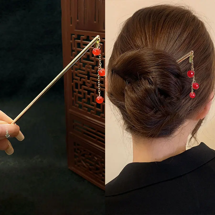 Classical temperament red bean high-end tassel new Chinese style hair accessory