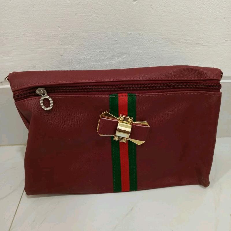 Tas Kosmetik Wanita Pouch Bag Multifungsi Tas Pita Elegan Tas Dompet   Pink Kulit Belanja Wanita 4