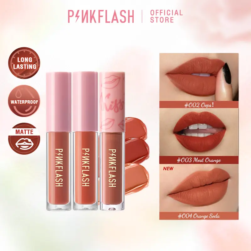 [Official] PINKFLASH OhMyKiss 3pcs Soft Matte Finish VE Moisturising Long-lasting Waterproof Non-sticky Liquid Lipstick Makeup Set liptint set lasting  gloss