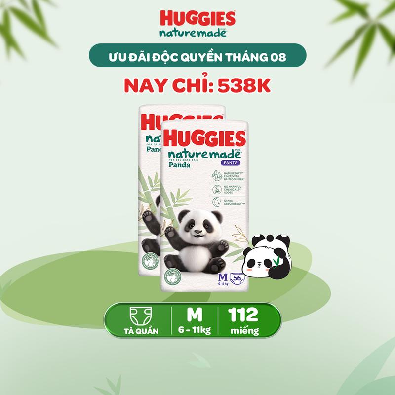 [Độc quyền] Combo 2 Tã/Bỉm quần Huggies Naturemade Panda M56/L42/XL36/XXL24