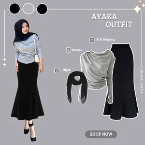 OOTD 3in1 Ayaka { Blouse + Rok Duyung + Hijab } One Set Korean Style | Fashion Wanita Kekinian _SR13