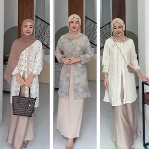Mecca Selina Etnika Calluna Flower Tunik Elegan Wanita Baju Kondangan Bridesmaids Lamaran Wisuda Tunangan Casual Formal Bahan Silk Jacguard Viscose Soft Crinkle Cooltech