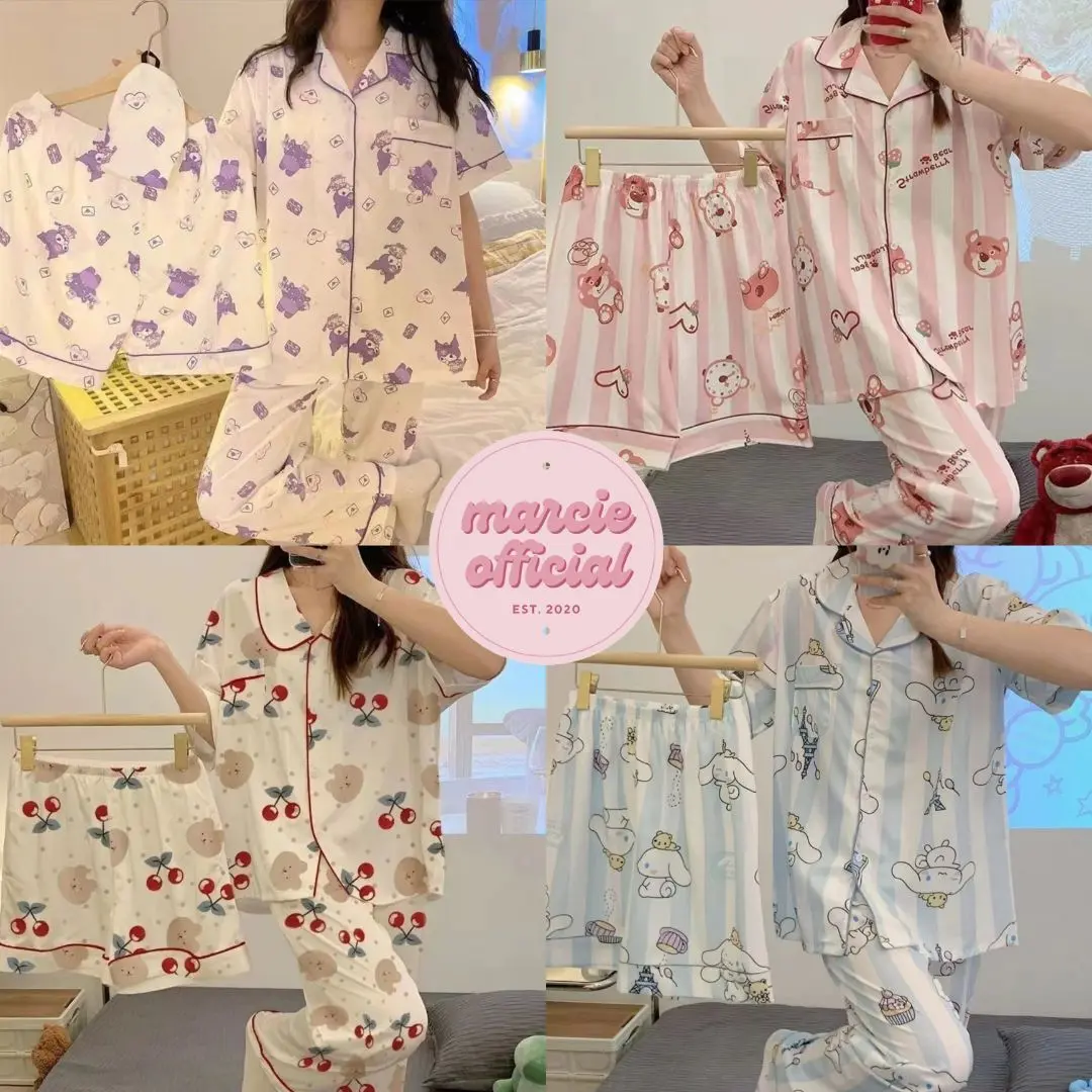 PIYAMA WANITA DEWASA 3 in 1 SETELAN BAJU TIDUR WANITA IMPORT / BAJU TIDUR LENGAN PENDEK CELANA PANJANG CELANA PENDEK BAHAN KATUN