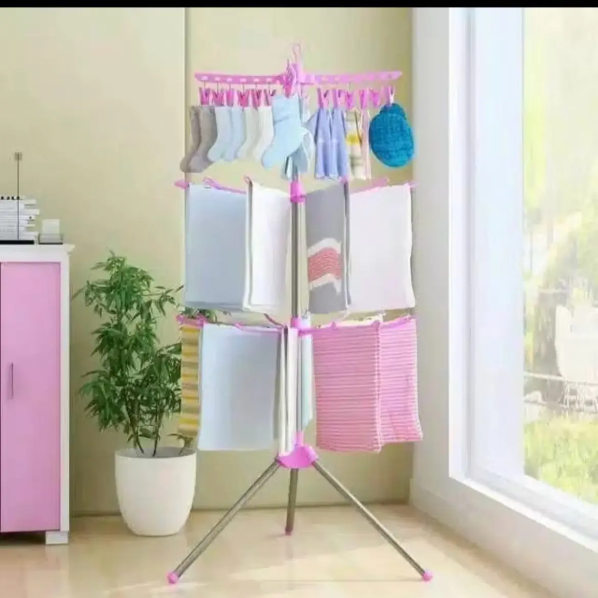 Jemuran gantungan baju bayi 3 susun jepitan baju pakaian bayi jemuran portable menara baby