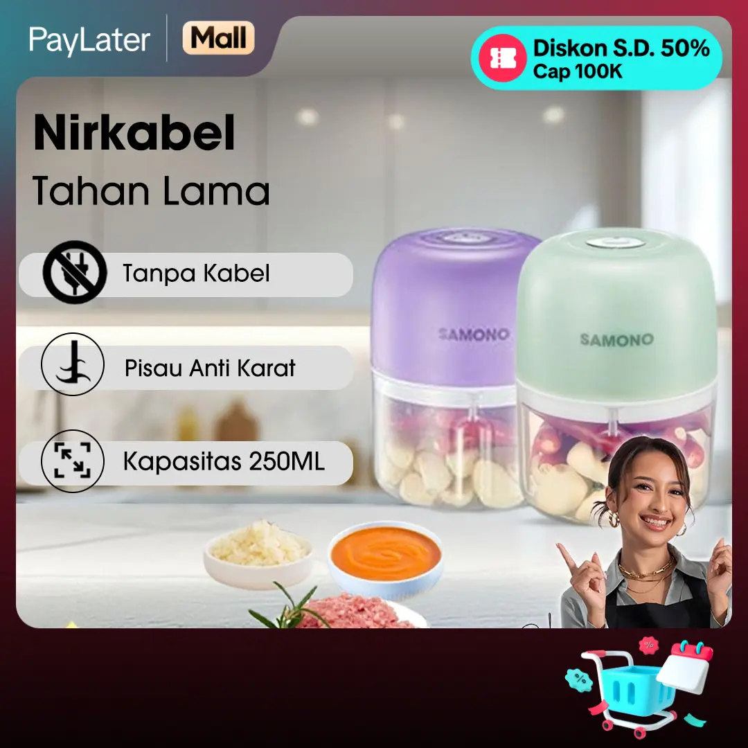 (FLASH 9.9) Samono 250 ml Portable Mini Food Processor [SW-L4] Baterai Pisau Stainless Gilingan Kabel Wadah