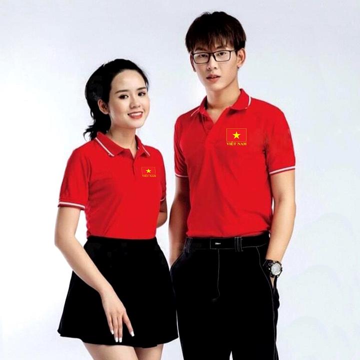 Áo Polo Cá Sấu Cờ Đỏ Sao Vàng ANDROMEDA Màu Đỏ In Lá Cờ Việt Nam Chất Liệu Cá Sấu Mè