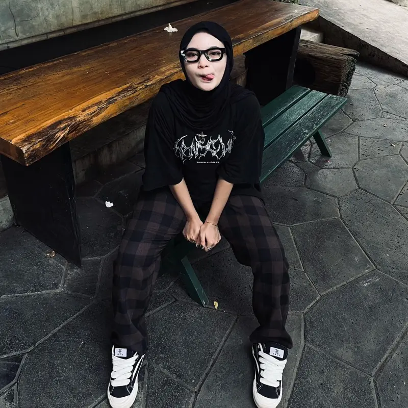 Celana Panjang Flanel Kotak Kotak Unisex Gaya Korean Style Tartan Wanita Tebal Nyaman