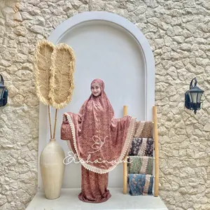 ELSHANUM Mukena Santorini Motif Dengan Renda Mewah 2in1 Dewasa Jumbo Atasan Bawahan Cantik Panjang Lembut Nyaman