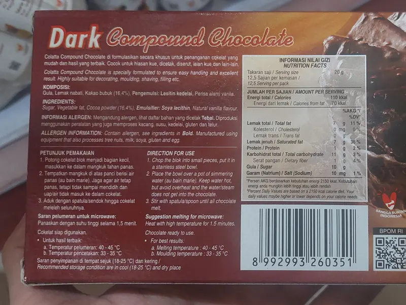 colatta dark chocolate coumpound 250 gram Coklat batangan Cokelat Food 4