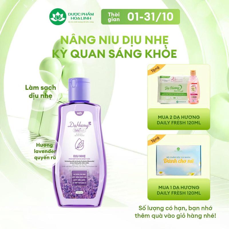 Dung dịch vệ sinh Dạ Hương Daily Fresh Dịu nhẹ - Phù hợp cho DA NHẠY CẢM 120ml