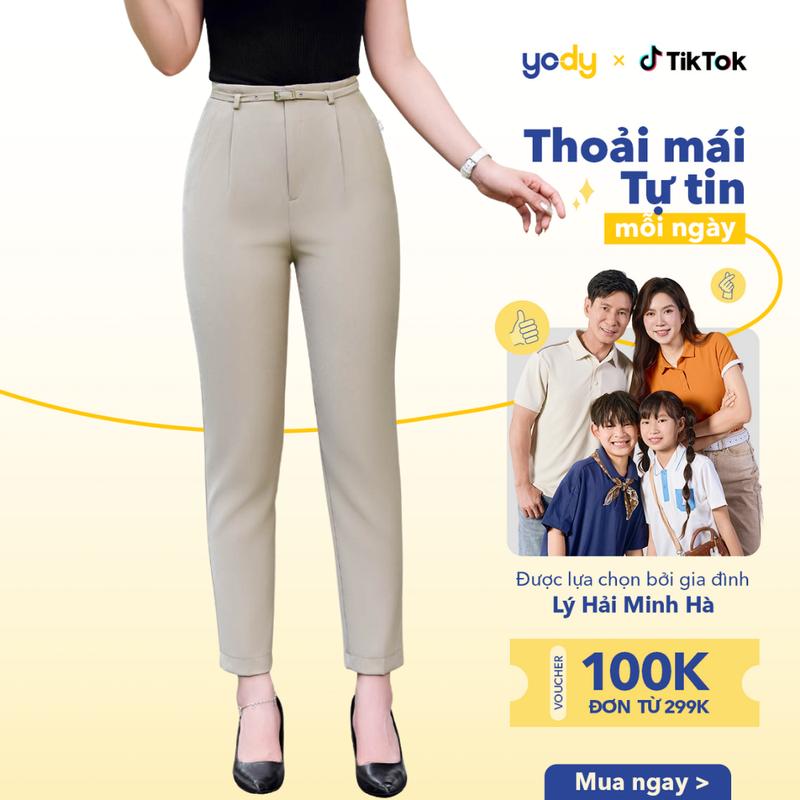 [Đồng giá] [ LIVE ] YODY Quần Âu Nữ Baggy Cạp Cao Chiết Ly Kèm Đai QAN6226