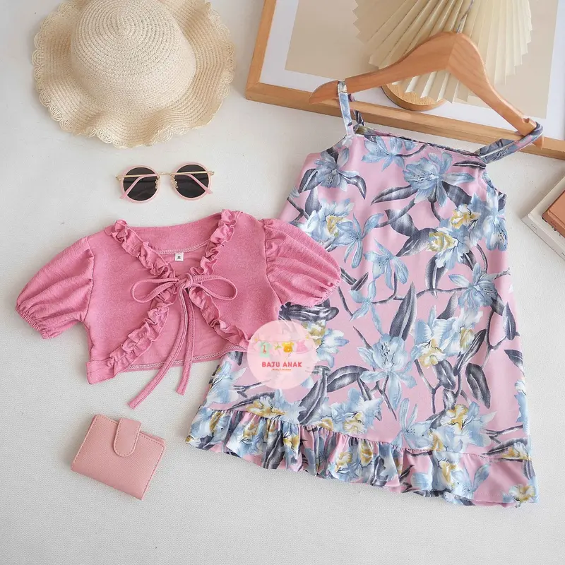 Baju Anak Perempuan - Oneset Anak Yuwari Motif Flora 2 in 1 Terlaris / Fashion Dress Anak Perempuan & Outer Korean Style Terbaru 6