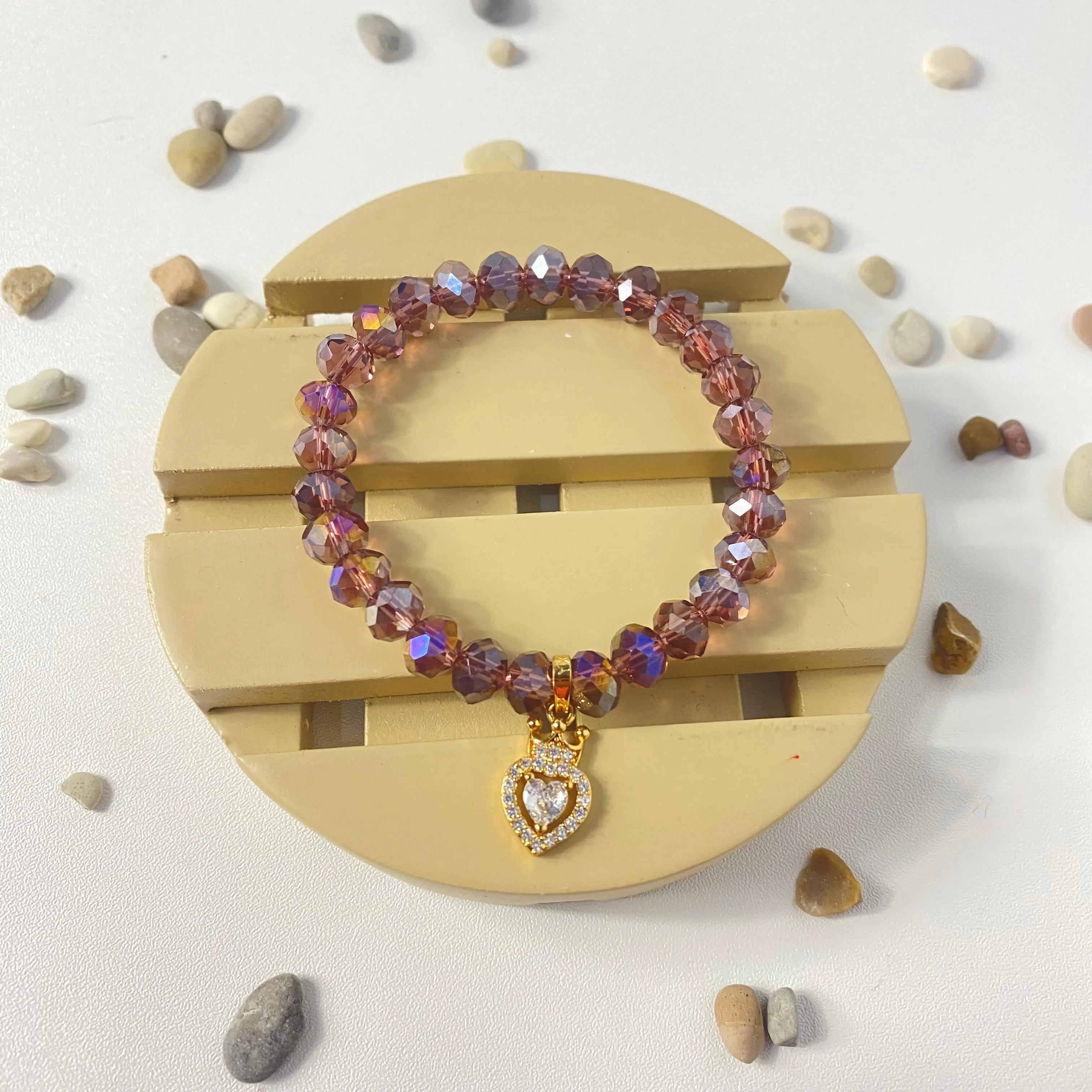 Gelang  Kristal Mewah Bandul love Berlapis emas 18 karat Mewah Manik-Manik Gelang Batu Cantik Kekinian - CC20
