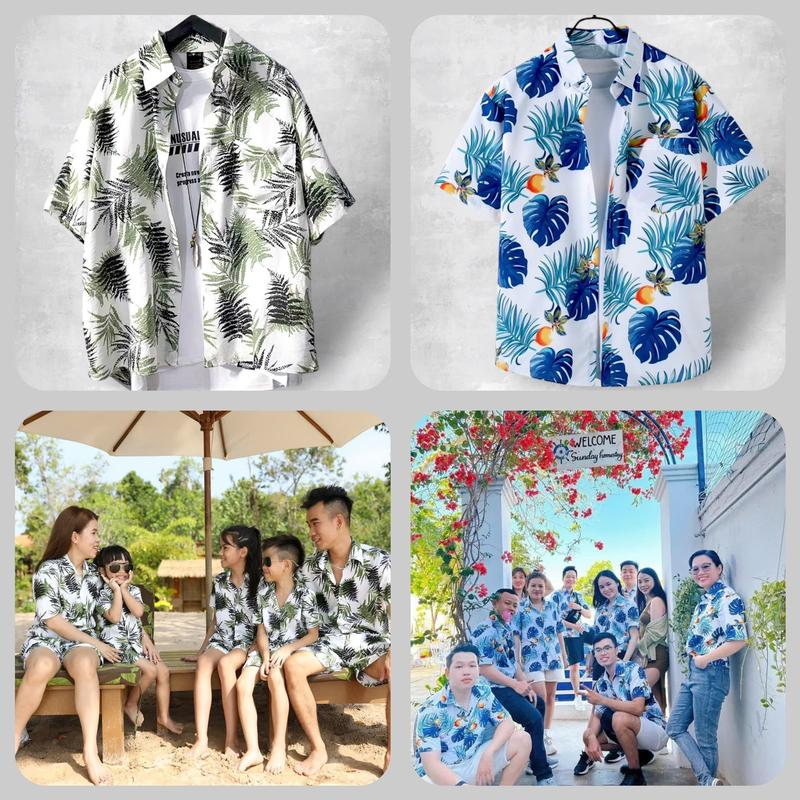 ÁO SƠ MI HỌA TIẾT HOA QUẢ ĐI BIỂN HÈ KIỂU DÁNG HAWAII VẢI KHÔ COTTON