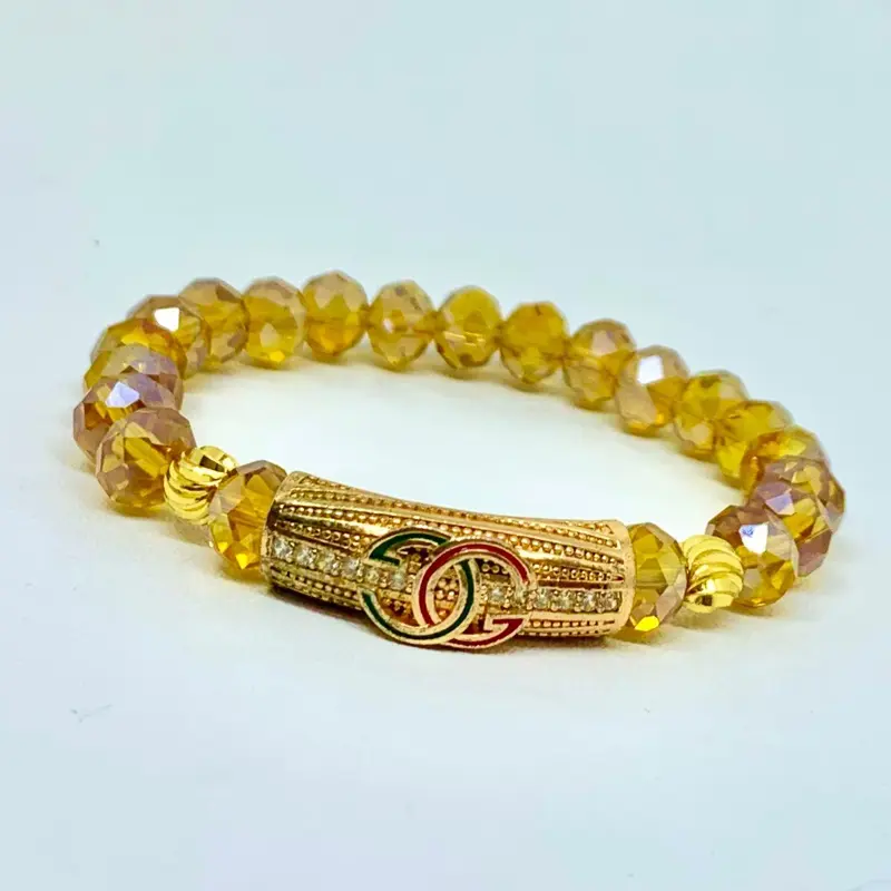 Gelang Kristal Ceko Elastis dengan Liontin Clover Hijau - Panjang 17cm - Bracelets 2
