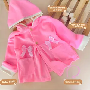 miby baby-Jaket Bayi Perempuan Usia 1-2 Tahun Bahan Beludru dengan Aksesoris Pita Cantik