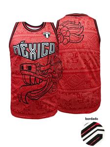 Uniforme de baloncesto estampado 'MEXICO' para hombres y mujeres, camiseta de baloncesto sin mangas de corte holgado, tela tejida transpirable con bordado de letras, ropa deportiva casual para exteriores