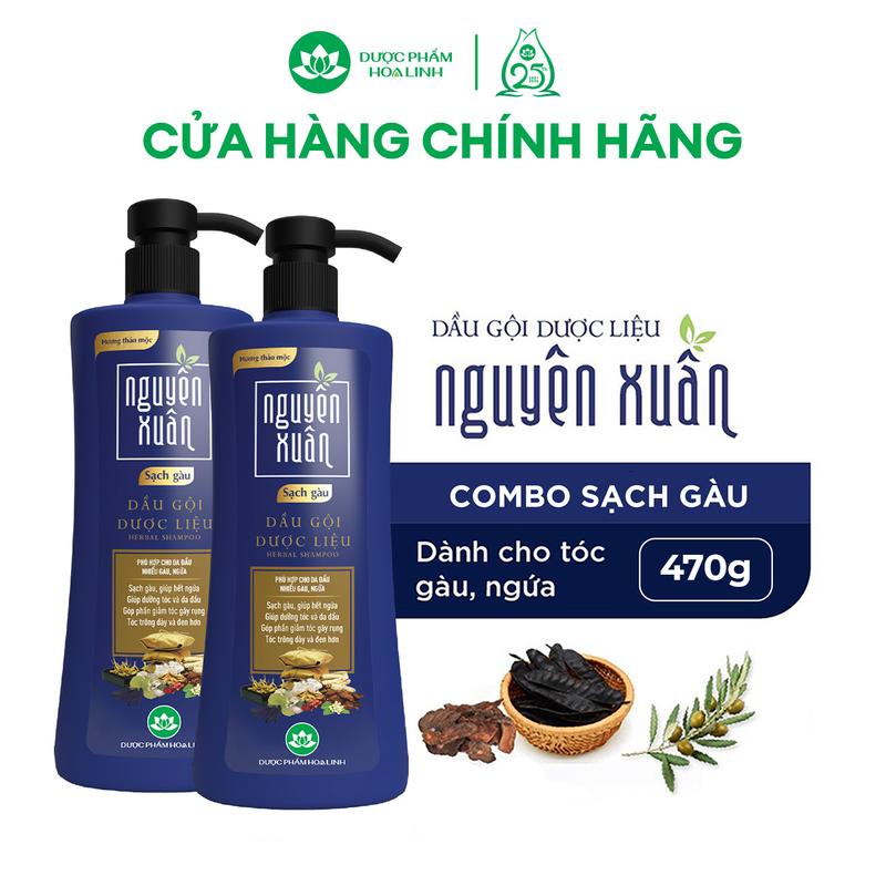 Combo 2 chai Dầu gội Dược liệu Nguyên Xuân Sạch Gàu 470g - Tặng thêm 50g giá không đổi -Dành cho tóc nhiều gàu ngứa