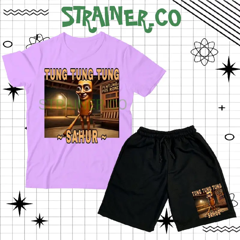 (BISA COD) Setelan Fashion Kaos Anak Baju Anak Celana Pendek Anak Distro TUNG TUNG TUNG SAHUR / Set Kaos Dan Celana Boardshort Anak TUNG TUNG SAHUR Unisex Spesial RAMADHAN 2025 VIRAL Usia 3-12 Tahun FREE NAMA 4