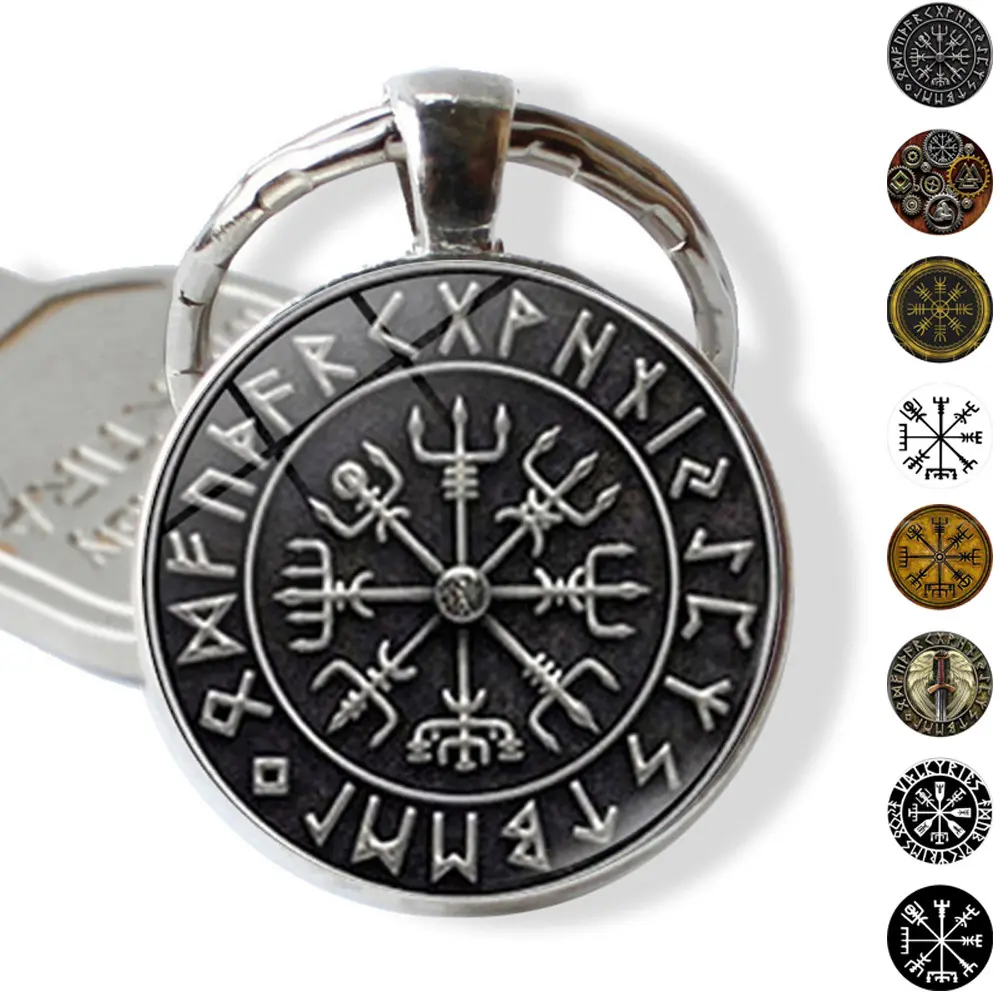 Viking Pirate Compass Pattern Key Chain Pendant Cross-Border European and American Accessories Metal Key Ring Bag Pendant Gift