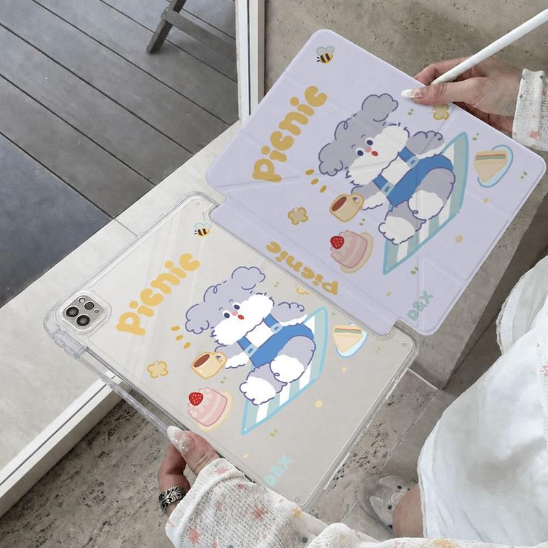tương thích vỏ phẳng ốp lưng bảng vẽ chó cuộn lông dã ngoại, thiết kế Y gấp, acrylic chống cong, có ngăn bút, bảo vệ toàn bộ chống rơi dành cho chip M2 A16