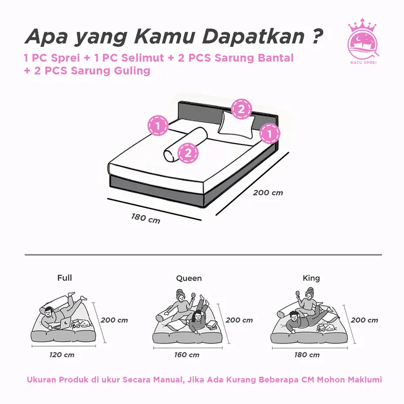 RATU - [ 180CM ] SET BEDCOVER SPREI / SEPREI SARUNG BANTAL GULING MICROTEX UK 180X200CM (KING SIZE) 5