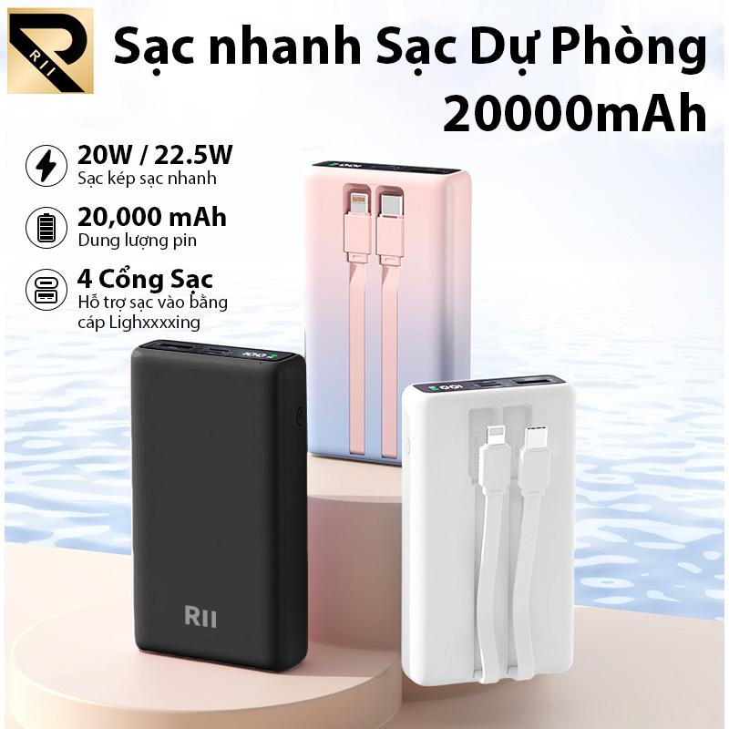 DOÃN CHÍ KIÊN X RII Sạc Dự Phòng 20000mah Sạc Nhanh PD 22.5W Sạc Đầy Hơn 3 Lần Có Nối Sẵn Dây Sạc Nhanh