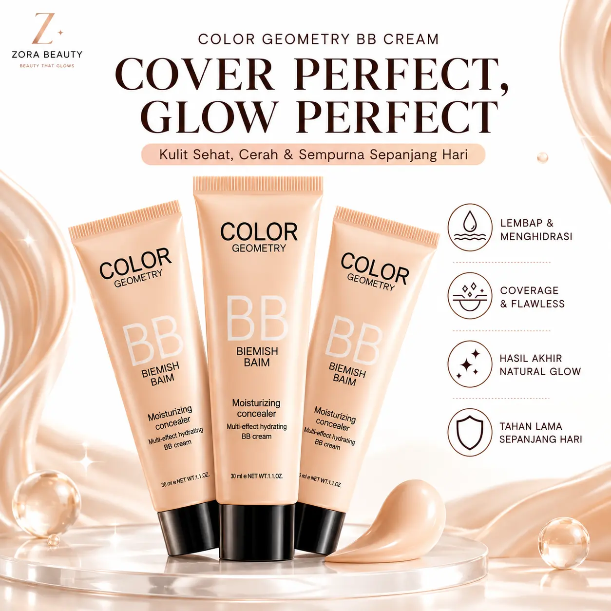 ZoraBeauty - [COD] Cream Moisturizing Liquid Foundation Wajah Korean Makeup Original Waterproof Makeup Base BB Cream min2