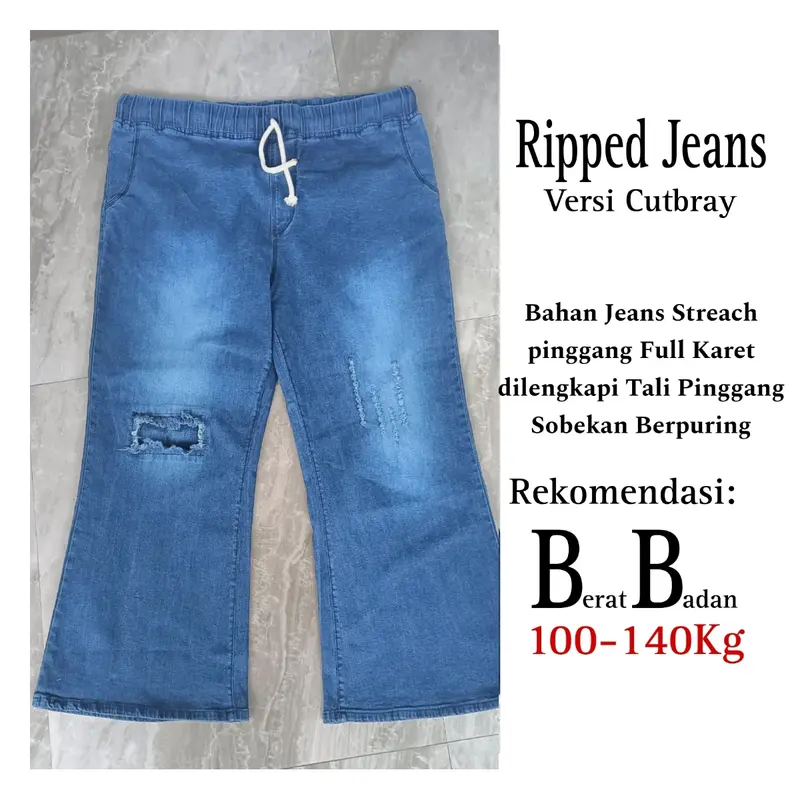 BintangRzt Celana Jeans Cutbray sobek-sobek super Jumbo 0