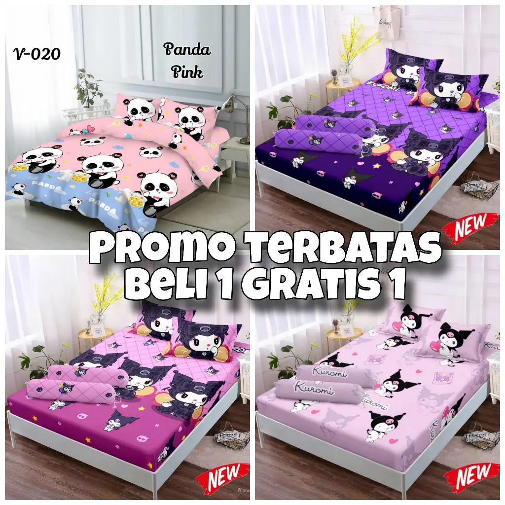 Seprei Saja ( BELI 1 GRATIS 1 ) Tanpa Bantal Guling Sprei KUROMI Terbaru Viral 2023 Bahan Bonita Halus Anti Luntur Ukuran 80x200 160x200 120x200 Seprai Termurah King Queen Single Cuci Gudang No 1 No 2 No 3