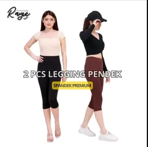2 PCS CELANA LEGGING 3/4 WANITA DEWASA SPANDEK PREMIUM LEGGING PENDEK Hitam Panjang
