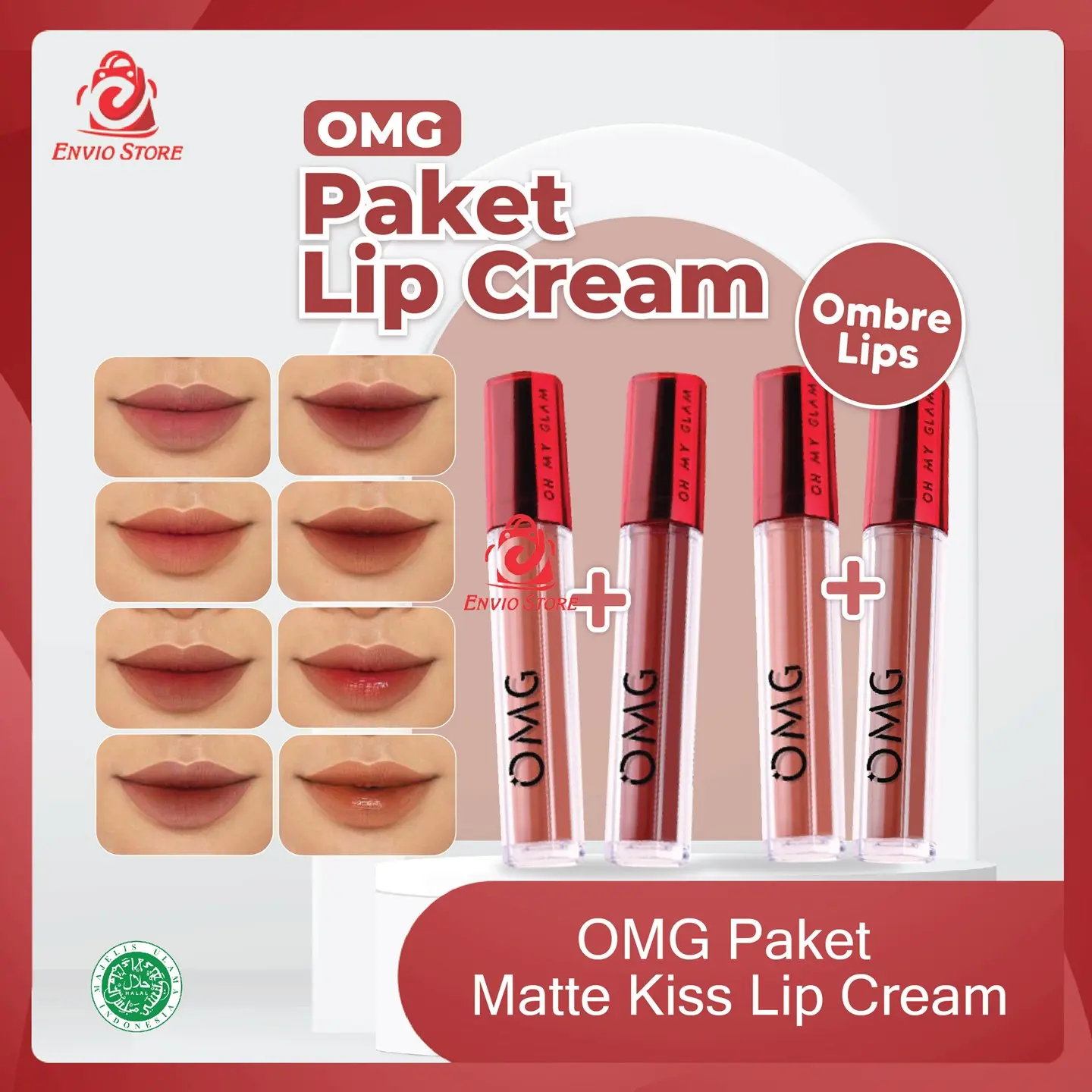 ENVIO - Paket Oh My Glam Mattelast Lip Cream - Variasi 12 Scarlet + 13 Latte / 13 Latte + 15 Espresso Bibir Gloss Lipcream Kering