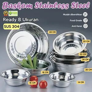 Baskom / Mangkok Stainless Steel Tebal Anti Karat Serbaguna Tahan Gores Ukuran 14 16 18 20 22 24 26 28 CM COD Baskom / Mangkok Stainless Steel Tebal Anti Karat Serbaguna Tahan Gores Ukuran 14 16 18 20 22 24 26 28 CM COD
