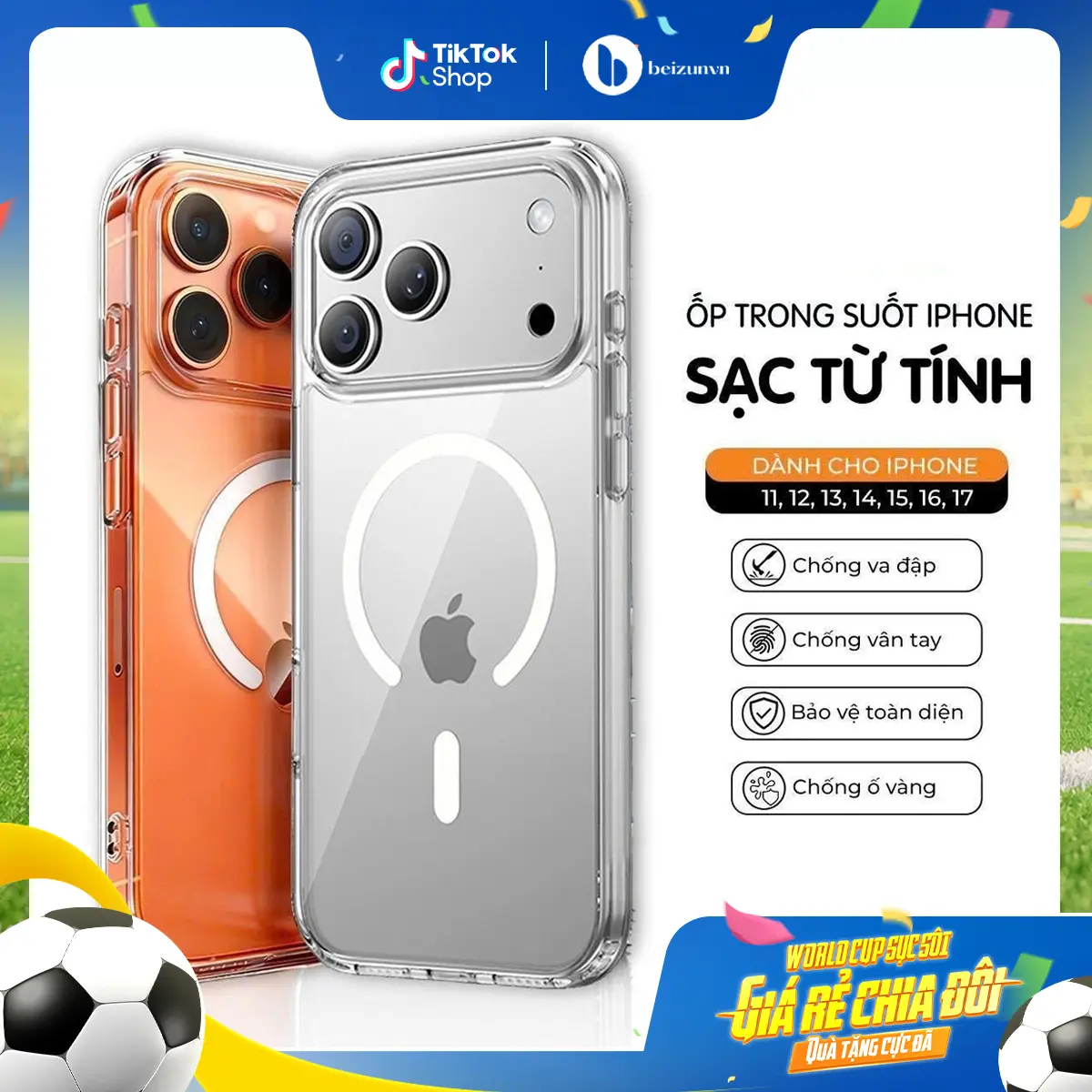Ốp Lưng iphone Trong Suốt Chống Sốc - Hỗ trợ sạc từ tính không dây dành cho iphone 16 ,15 ,14 ,13 ,12, 11promax và 16, 15, 14 plus