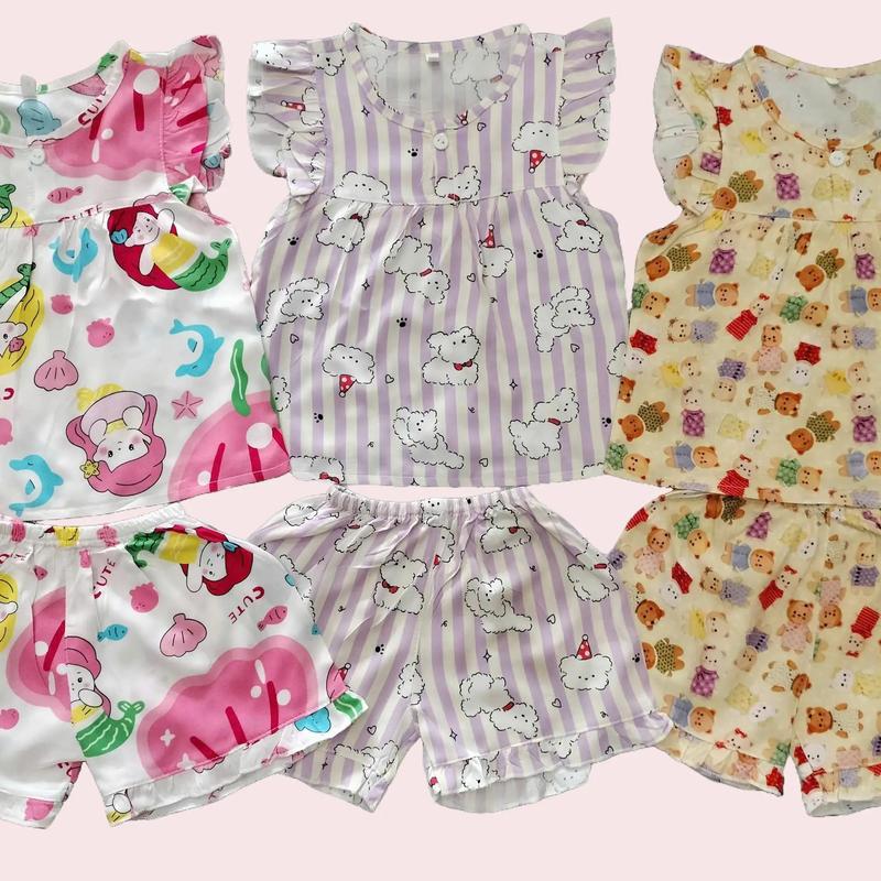 Combo 3 Bộ Đùi Lanh Loại 1 Mềm Mại Thoáng Mát Cho Bé Gái Họa Tiết Hình Thú Dễ Thương Size 5-38kg Màu Ngẫu Nhiên To Le Đồ Tole