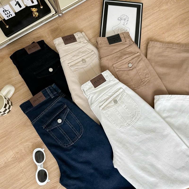 LIVE _ QUẦN SUÔNG NỮ QUẦN BÒ NỮ CẠP CAO TÚI NÁP KIỂU MẶC TÔN DÁNG MS 402