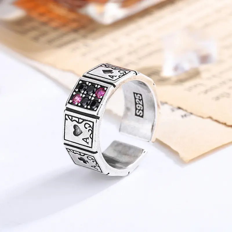 【Sktlz】 Setting Good  Poker Ring Retro Hip Hop Ring Exaggerated Personalized Open Ring 3