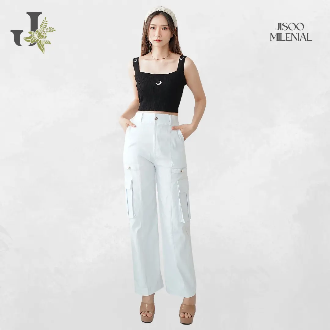 JISOO Celana Wanita Import Soft Jeans Cargo 074