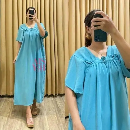 Daster Fuji Crinkle Airflow Kekinian Panjang - Homedress Ruffle Fuji Style Audy Maura Slim Premium dress 3/4 1