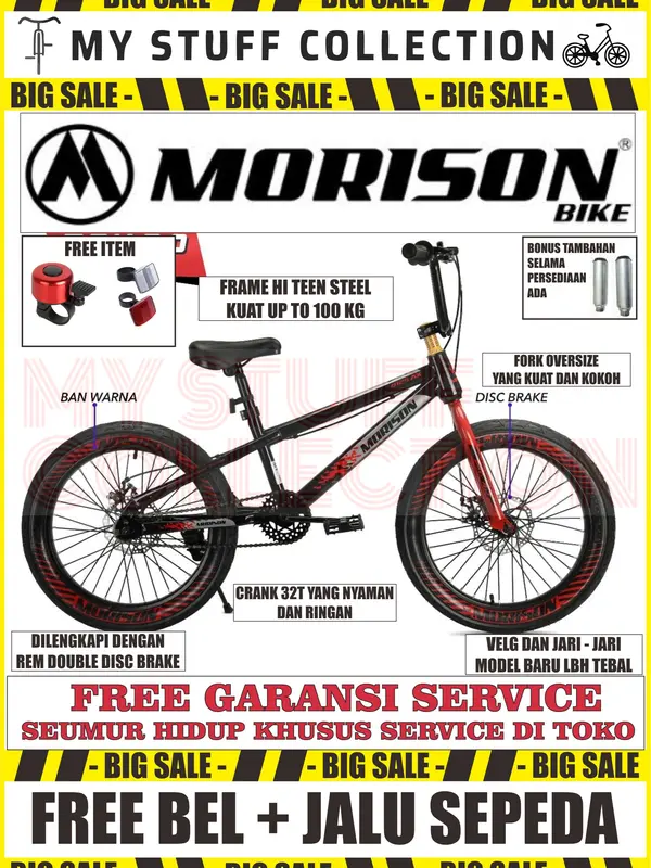 SEPEDA BMX MORISON BY PACIFIC GROUP UKURAN 20 INCH BAN JUMBO 3.0 FRAME DENGAN REM DOUBLE CAKRAM TEBAL BISA DARI USIA 8 TAHUN HINGGA DEWASA 80 KG 3