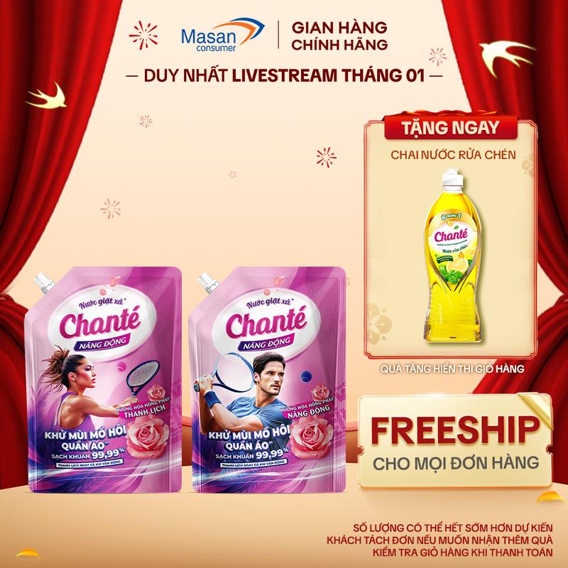 Combo 2 Nước giặt xả Chanté Active cao cấp 8 trong 1 túi x 3.2kg