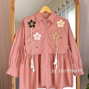 Zania Atasan Kemeja Wanita Linen Bordir Lengan Panjang