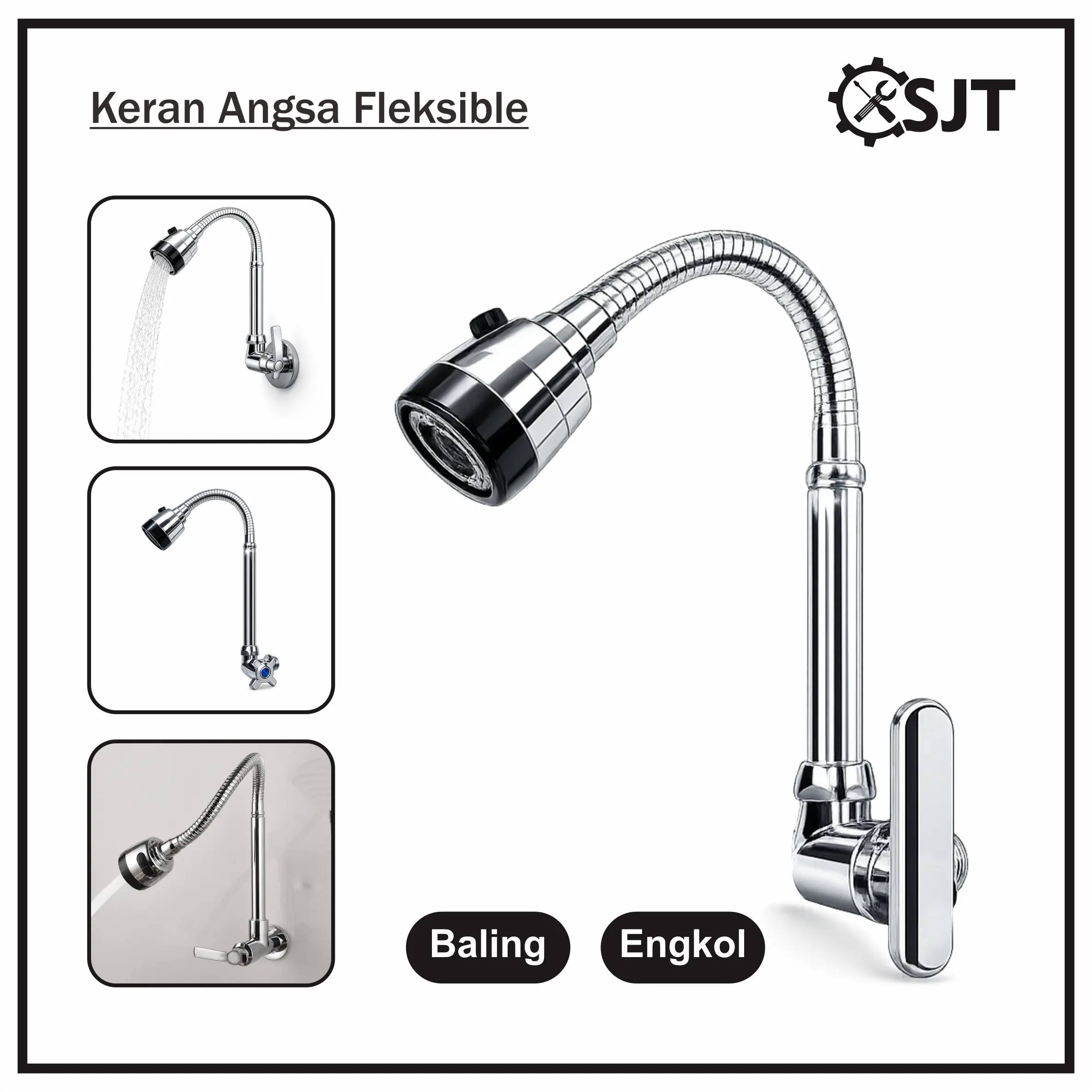 SJT Kran Angsa Fleksibel Cuci Piring 2 Mode Star Classic Kran Sink Fleksibel PVC Tanpa Garansi Stainless Steel Anti Karat
