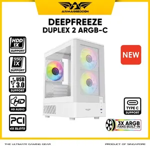 Casing PC Gaming Armaggeddon DEEPFREEZE Duplex 2 ARGB-C M-ATX – Mid-Tower Gaming Case with 3x Fan ARGB Built In & USB Type-C