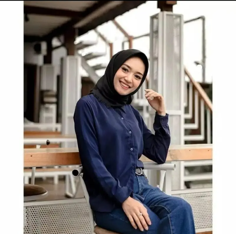 Baju Atasan Kemeja Basic Wanita Lengan Panjang Formal - Casual 7
