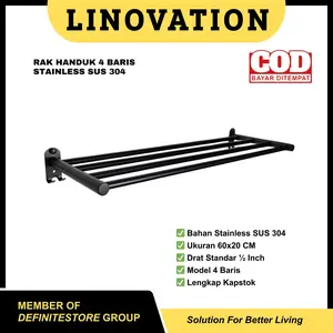 Rak Handuk Stainless Steel SUS 304 Gantunagn Handuk 4 Baris Gantungan Baju Toilet Peralatan Kamar Mandi Minimalis Black Set Anti Karat BD-024
