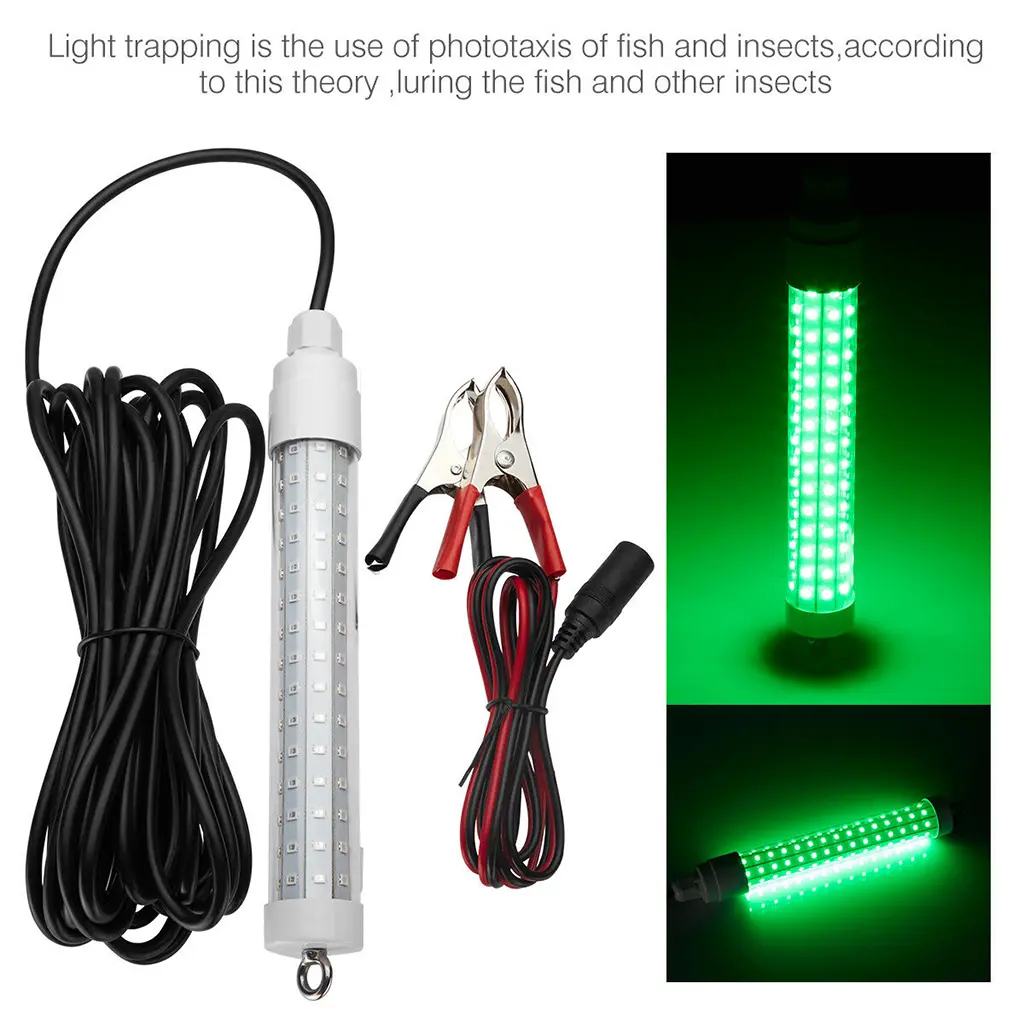 Underwater Fishing Light, Lure Bait Light Finder Night Light, Boat Submersible Deep Drop Light ,120 LED Lamp 12V-24V & Battery Clip for Shrimp Prawns