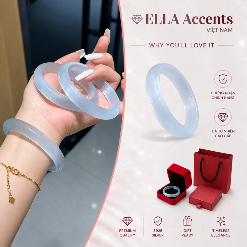 ELLA Accents | Vòng Tay Đá Ngọc Mắt Mèo Tự Nhiên Trơn | Thanh Lịch Trang Nhã [Kèm Hộp]