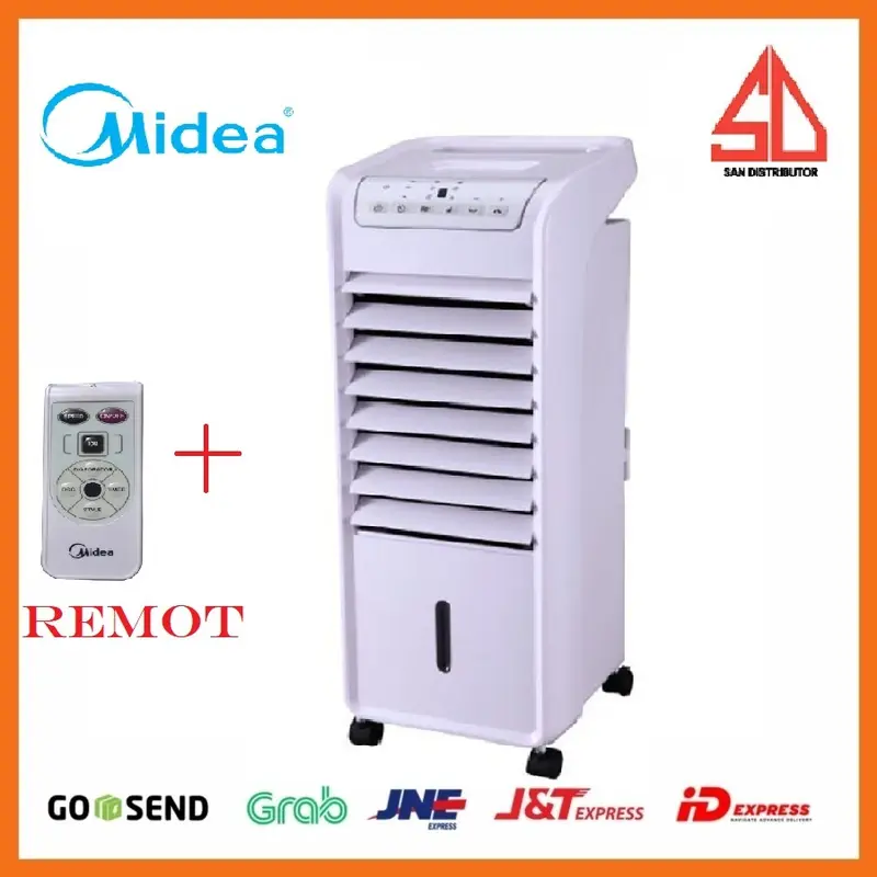 Air cooler midea ac-100 hitam putih + remot dan roda 2